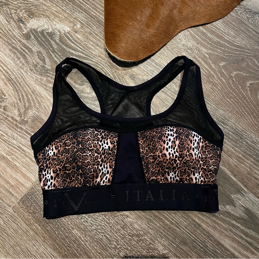 versace leopard print mesh sports bra